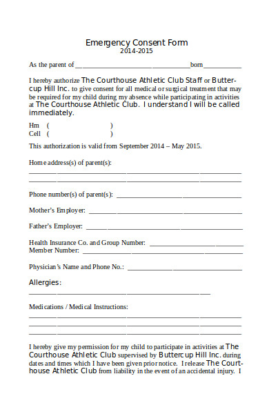 FREE 8 Sample Emergency Consent Forms In PDF Ms Word
