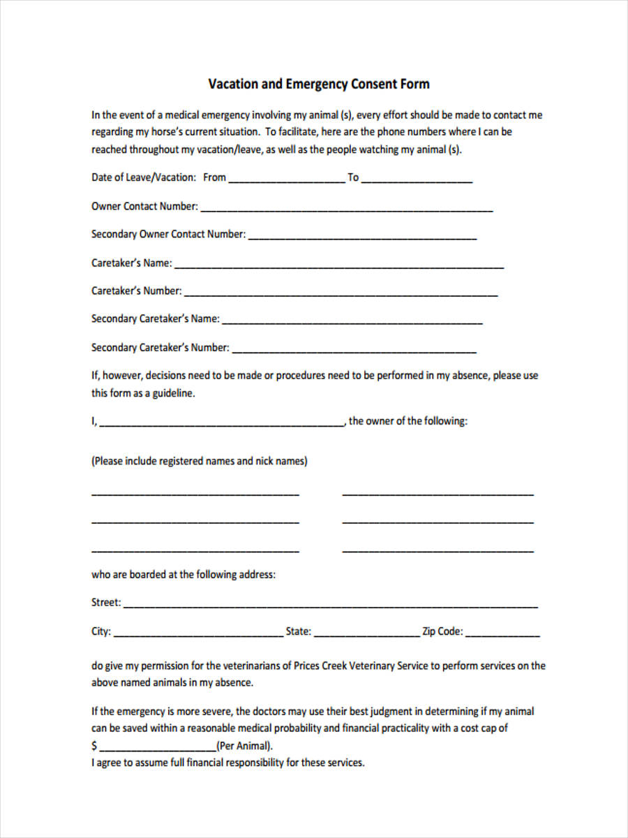 FREE 8 Sample Emergency Consent Forms In PDF Ms Word