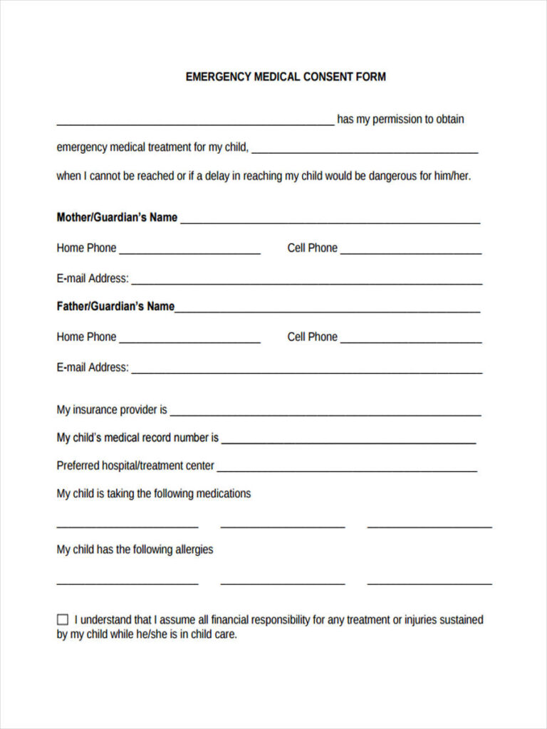 FREE 8 Sample Emergency Consent Forms In PDF Ms Word