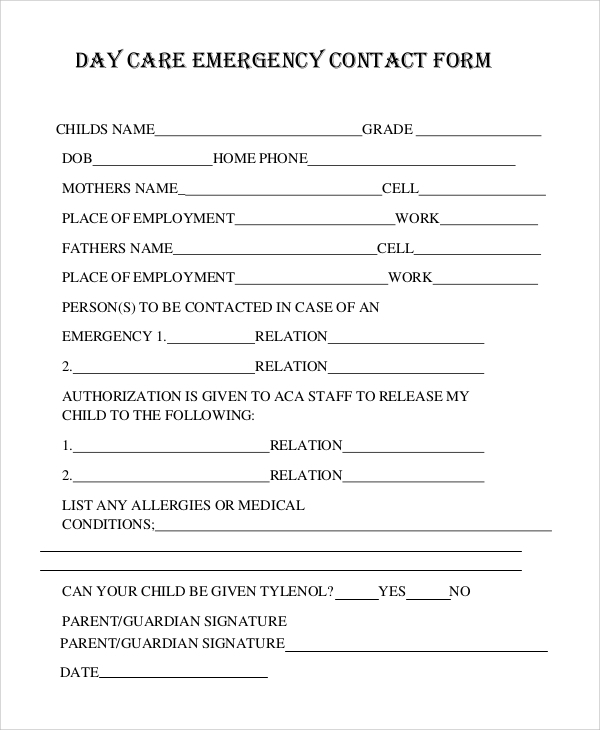 FREE 8 Sample Emergency Contact Forms In PDF MS Word