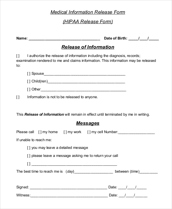 FREE 8 Sample Hipaa Release Forms In PDF MS Word