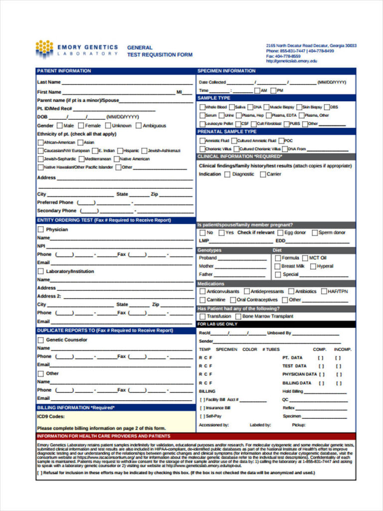 FREE 8 Test Requisition Forms In PDF