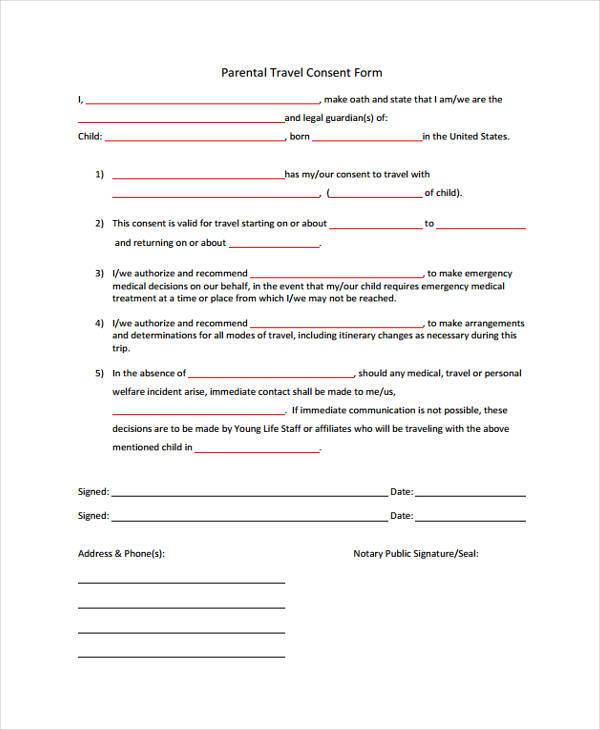 FREE 8 Travel Consent Forms In PDF MS Word