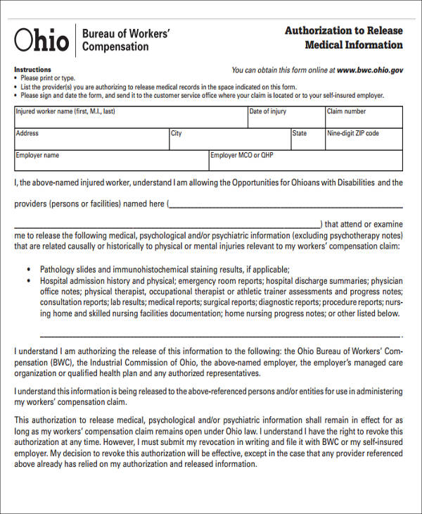 FREE 9 Release Of Medical Information Form Samples In MS Word PDF