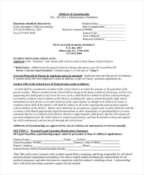 FREE 9 Sample Guardianship Affidavit Forms In PDF MS Word