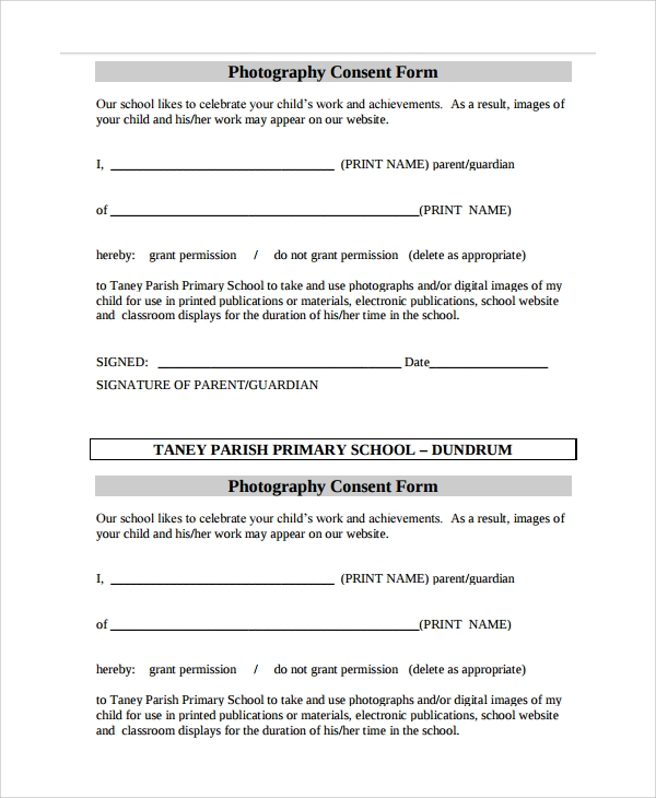 FREE 9 Sample Photography Consent Forms In MS Word PDF