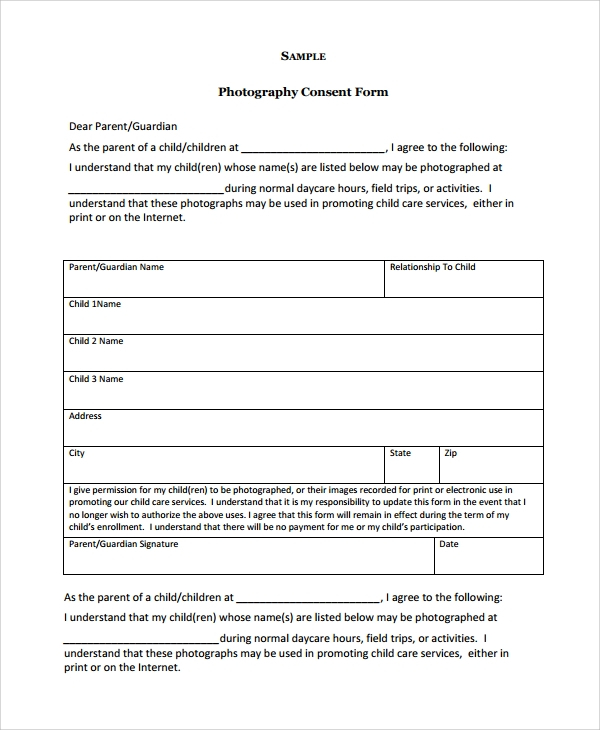 FREE 9 Sample Photography Consent Forms In MS Word PDF