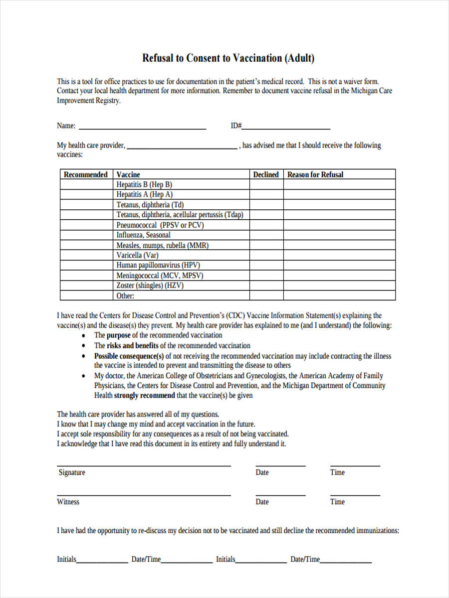 FREE 9 Vaccine Consent Forms In PDF Ms Word