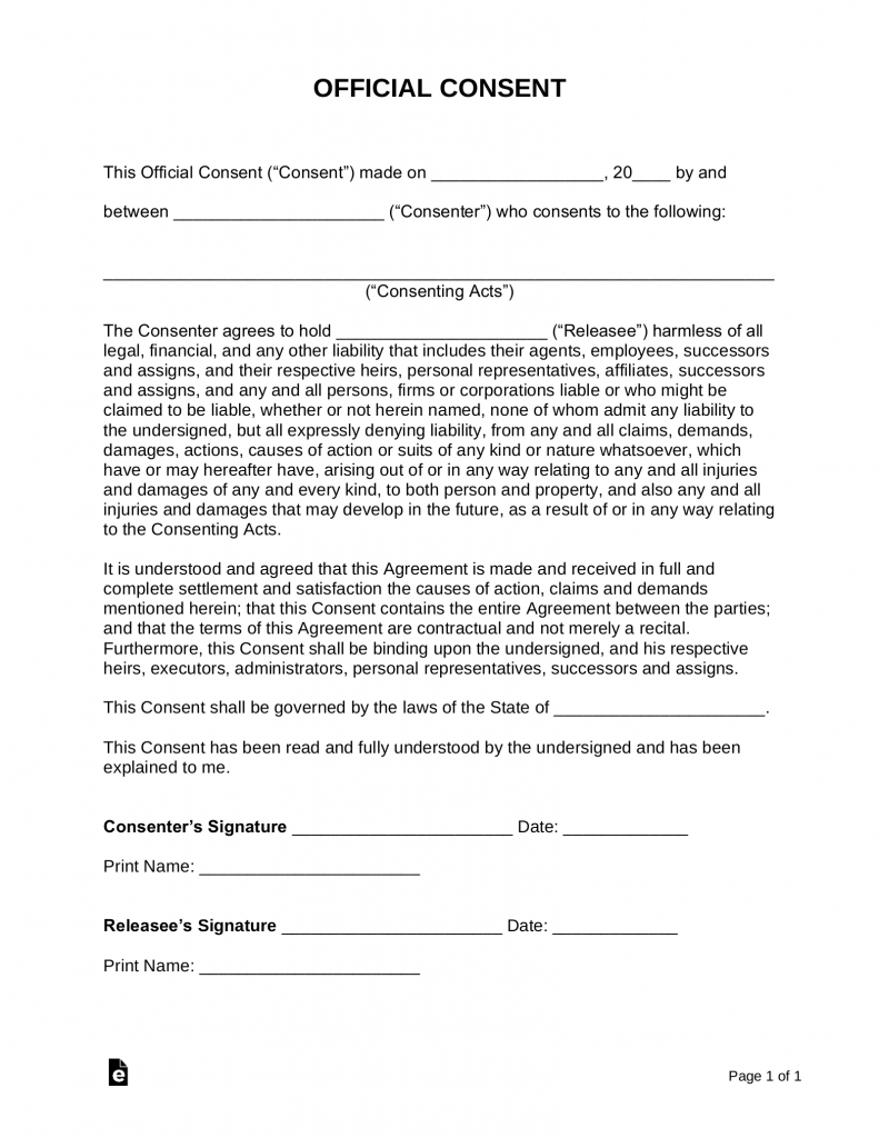 Free Consent Form Template Sample PDF Word EForms