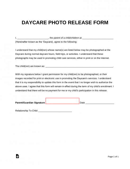 Free Daycare Photo Release Form Word PDF EForms