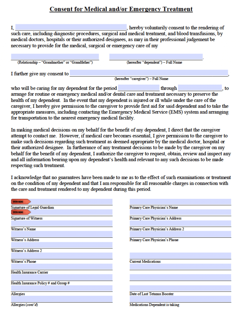 Free Grandparent Medical Consent Form PDF Word