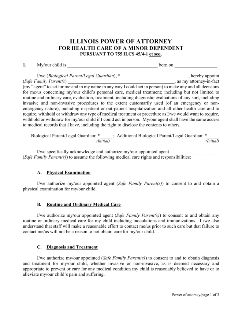 Free Illinois Power Of Attorney For Minor Child Form PDF Word EForms