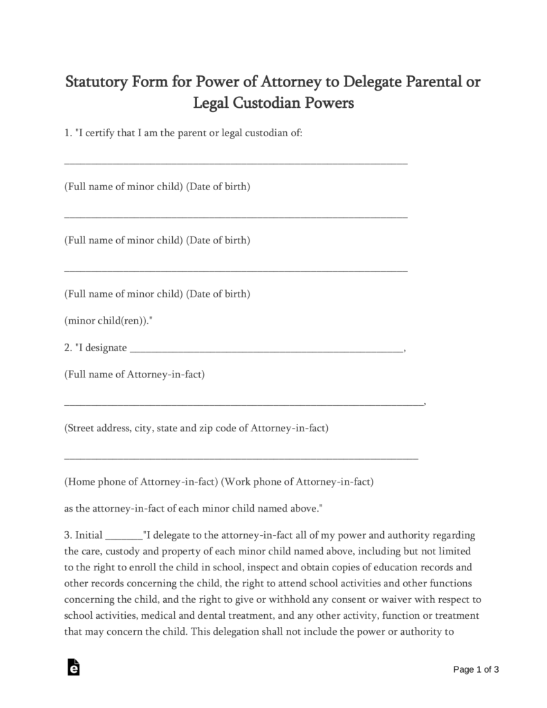 Free Oklahoma Minor Child Parental Power Of Attorney Form PDF 