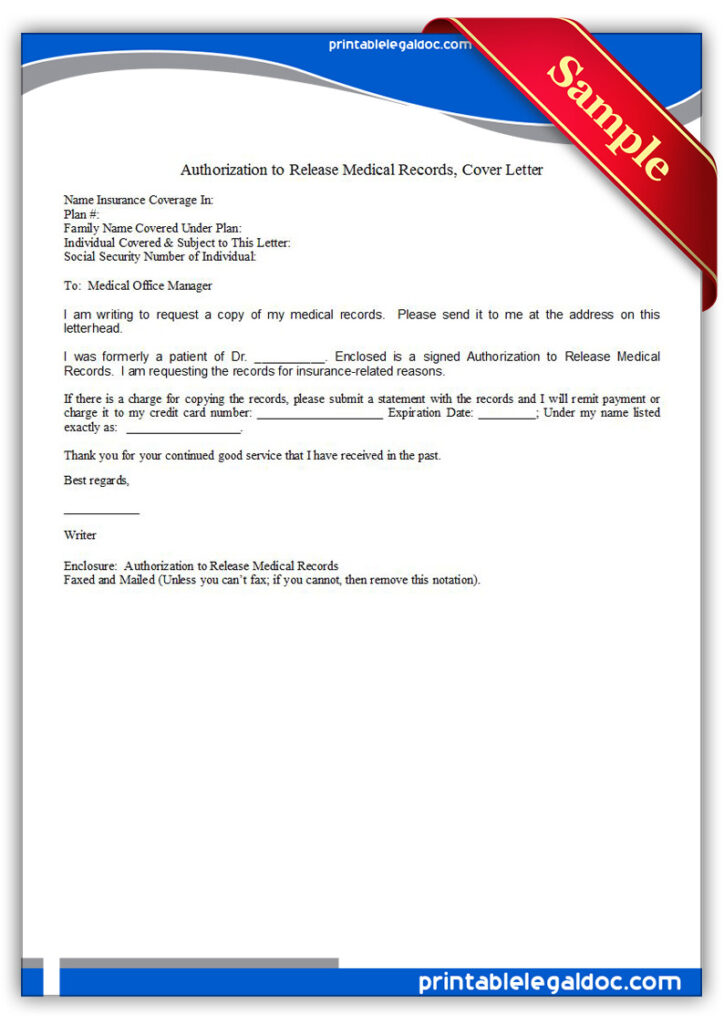 Free Printable Authorization To Release Medical Records Cover Letter 