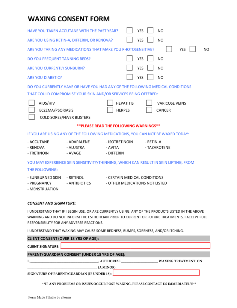 Free Waxing Consent Form PDF EForms