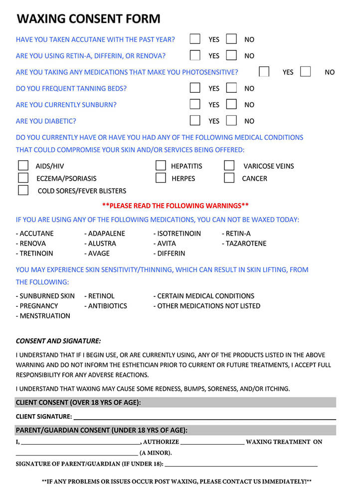 Free Waxing Consent Forms Templates Word PDF