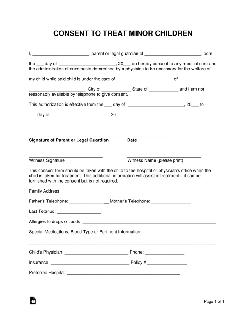 Grandparents Medical Consent Form Minor Child Eforms Free 