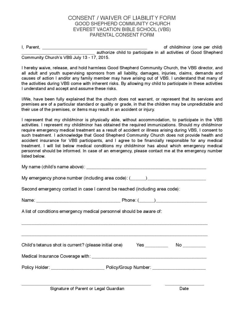 GSCC Consent Release Form VBS 2015 By GSCCConnect Issuu