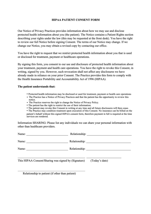 Hipaa Patient Consent Form Rudy C Paolucci Dds Printable Pdf Download