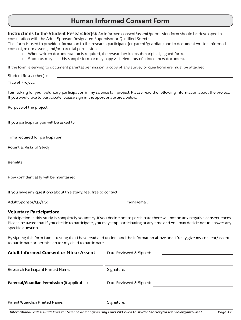 Human Informed Consent Form 2018 2021 Fill And Sign Printable 