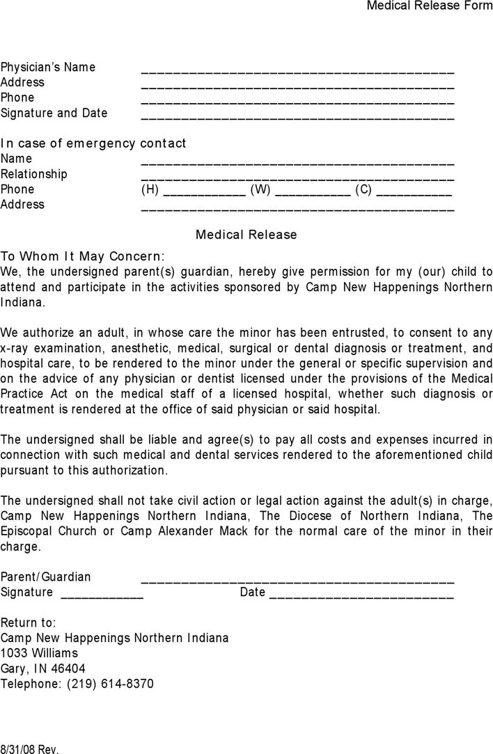 Indiana Medical Release Form Download The Free Printable Basic Blank