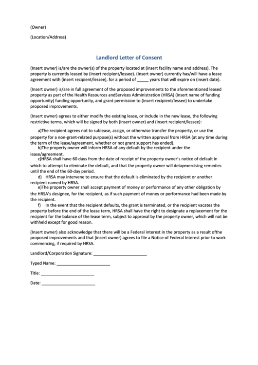 Landlord Letter Of Consent Template Printable Pdf Download