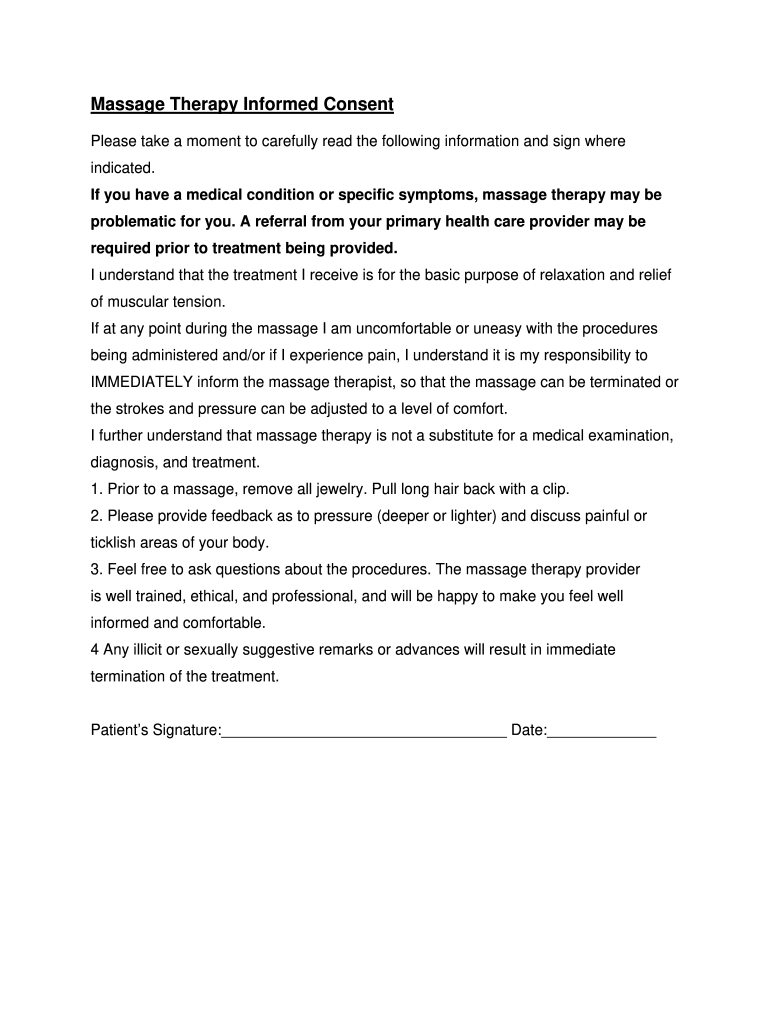 Massage Therapy Consent Form Pdf Fill Online Printable Fillable 