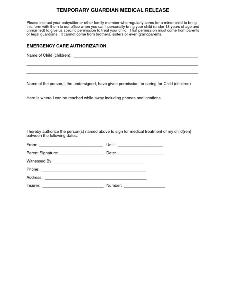 Medical Authorization Form for Grandparents For More Medical Release 