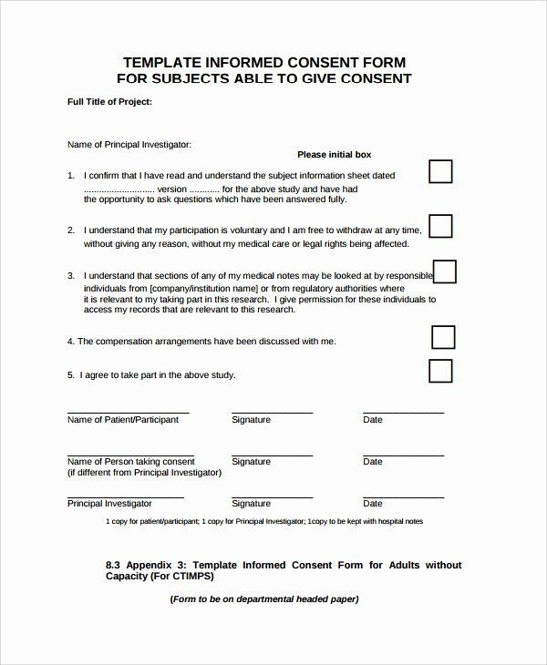 Medical Consent Form Template Beautiful Sample Research Consent Form 8 