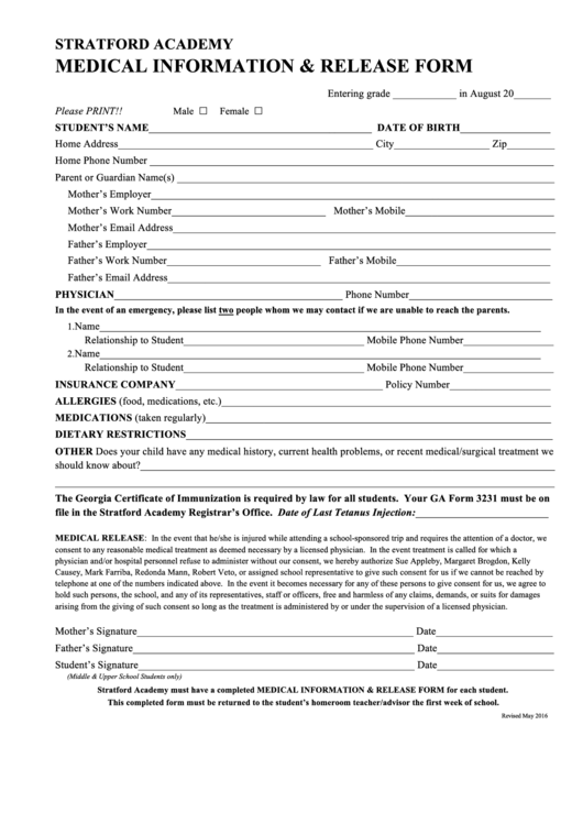 Medical Information Release Form Printable Pdf Download