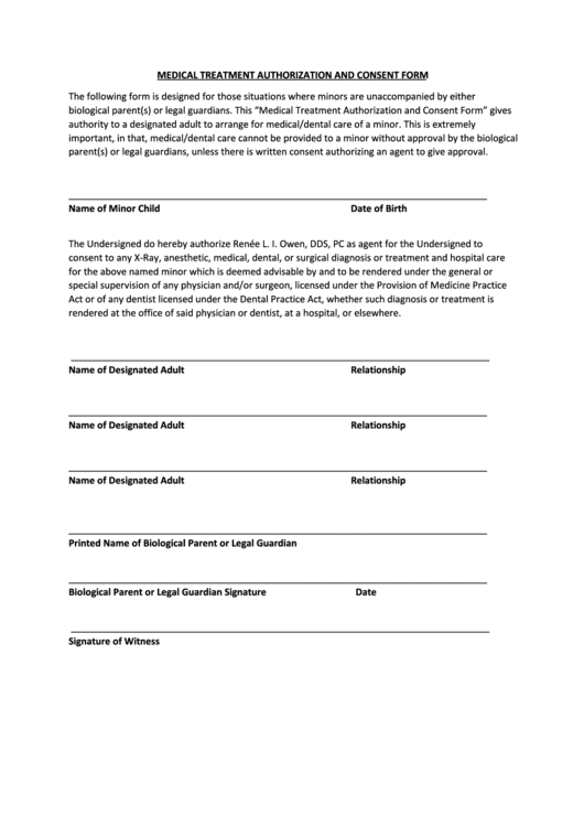 Medical Treatment Authorization And Consent Form Printable Pdf Download