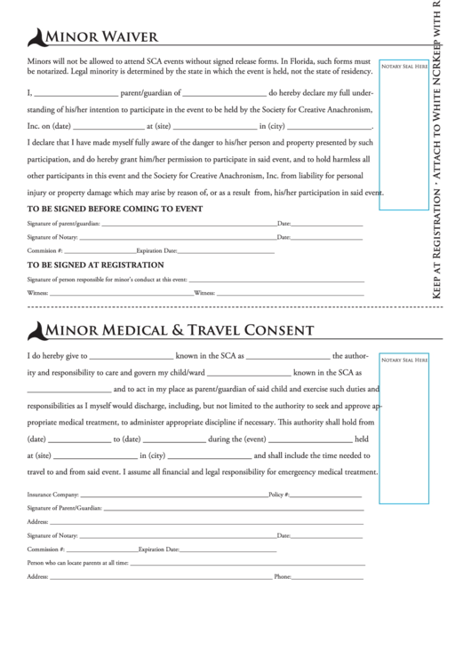 Minor Waiver Consent To Travel Form Printable Pdf Download