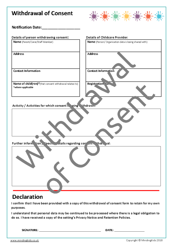 NEW Withdrawal Of Consent Overnight Care Forms MindingKids