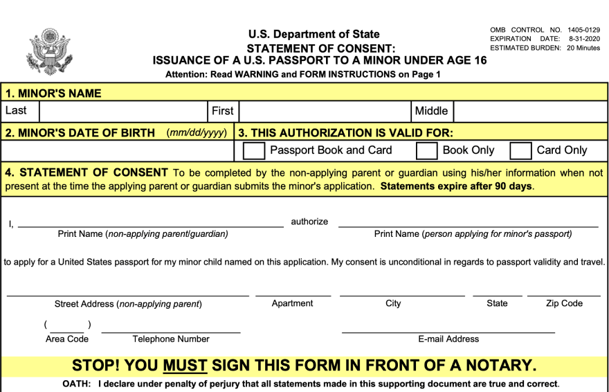 Notarize DS 3053 Form Passport Parental Consent Online OneNotary