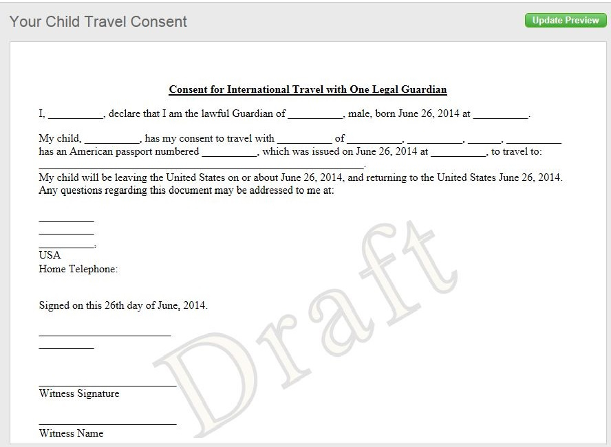 Notarized Letter Of Consent For Travel With A Minor