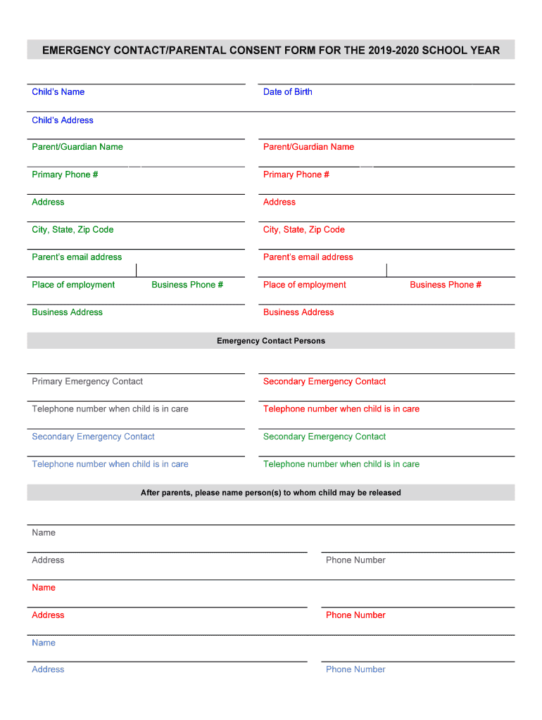 PA MCDS Berks Emergency Contact Parental Consent Form 2020 Fill And 