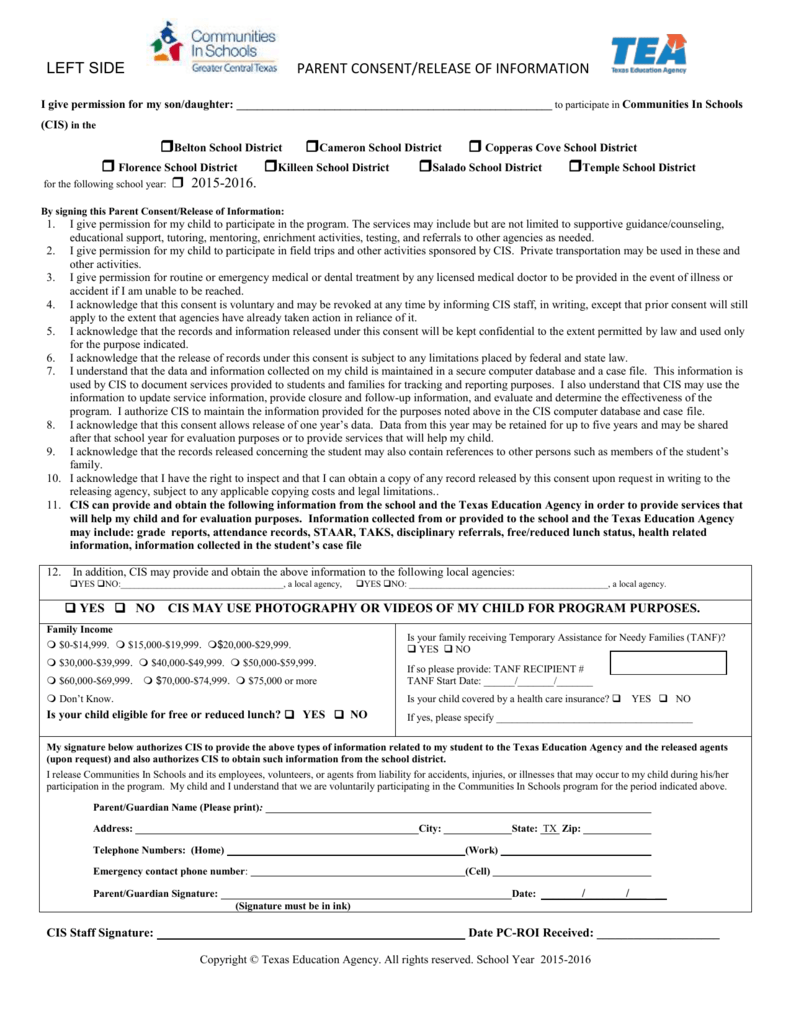 Parent Consent Form Killeen Independent School District