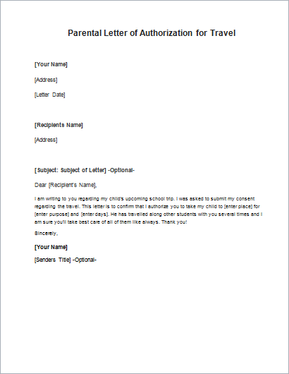 Parent Consent Letter For Travelling Writeletter2