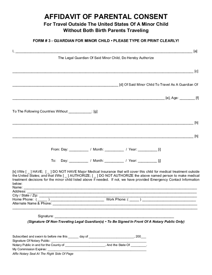 Parental Consent Form For Child Travel Free Download