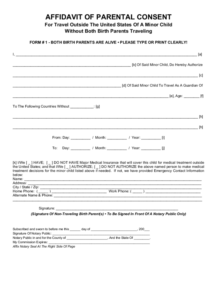 Parental Consent Form For Child Travel Free Download