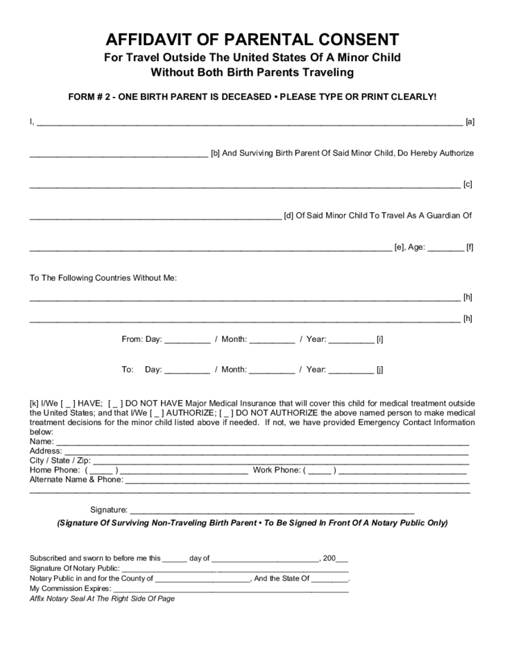 Parental Consent Form For Child Travel Free Download