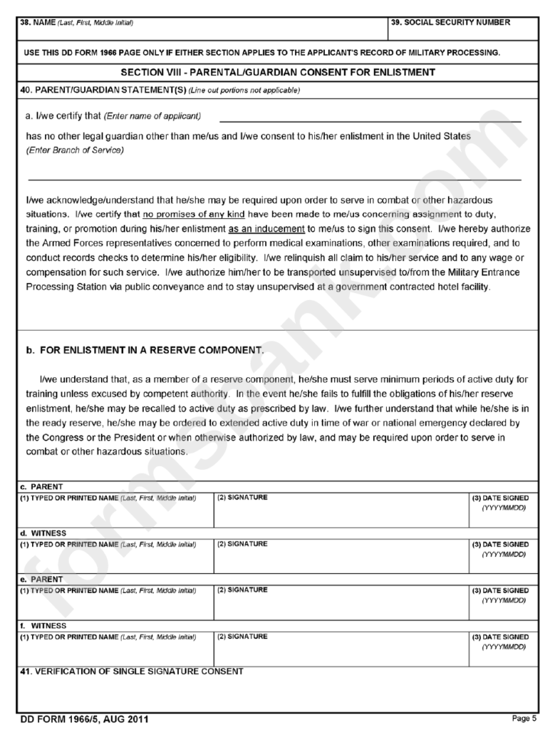 Parental Guardian Consent For Enlistment Printable Pdf Download