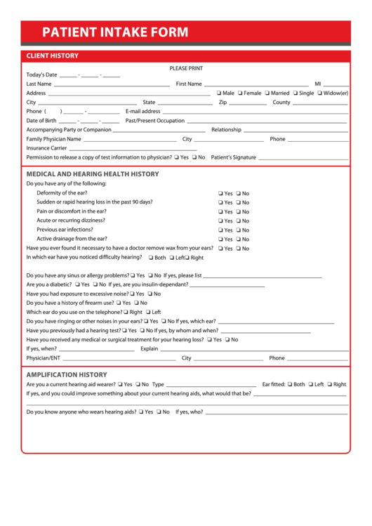 Patient Intake Form Printable Pdf Download