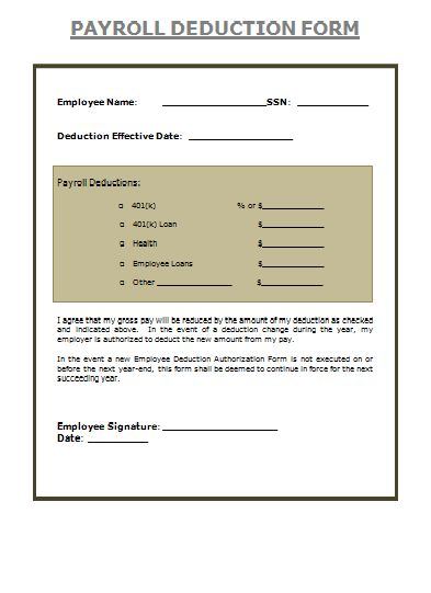 Payroll Deduction Form Is The Sum Of The Wages Of All The Employees 