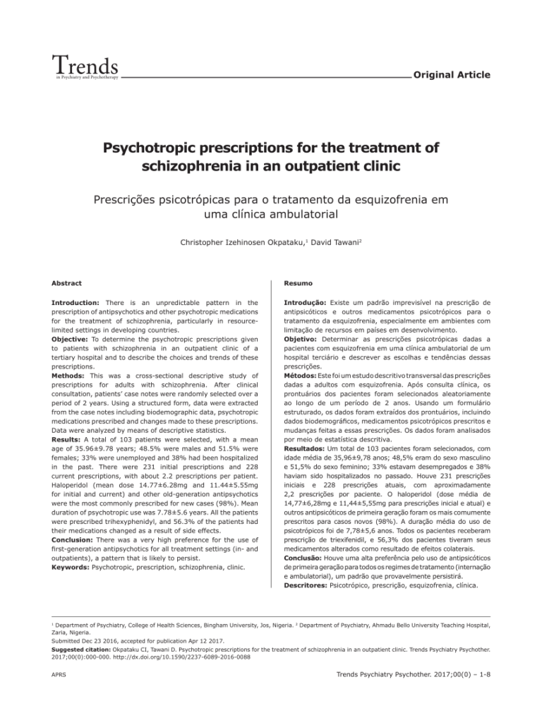  PDF Psychotropic Prescriptions For The Treatment Of Schizophrenia In 