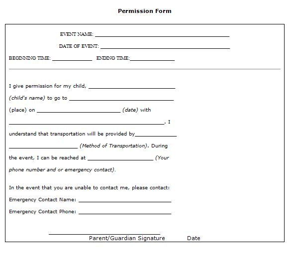 Permission Slip Template Free Word Templates