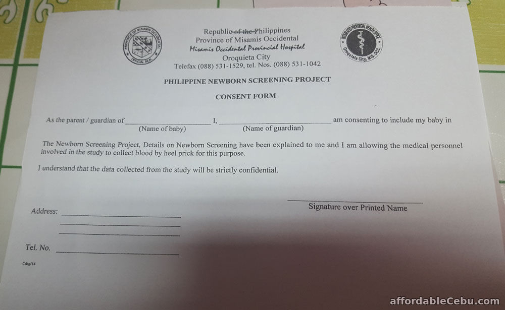 Philippine Newborn Screening Project Consent Form Philippine 