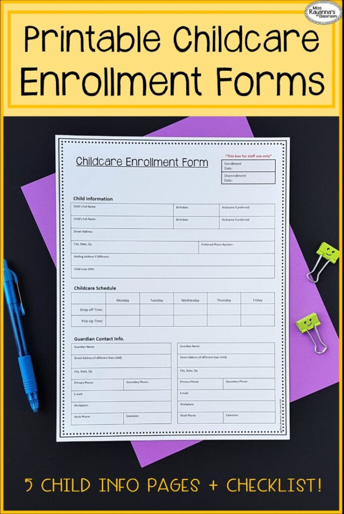 Preschool And Childcare Enrollment Form Childcare Home Childcare 