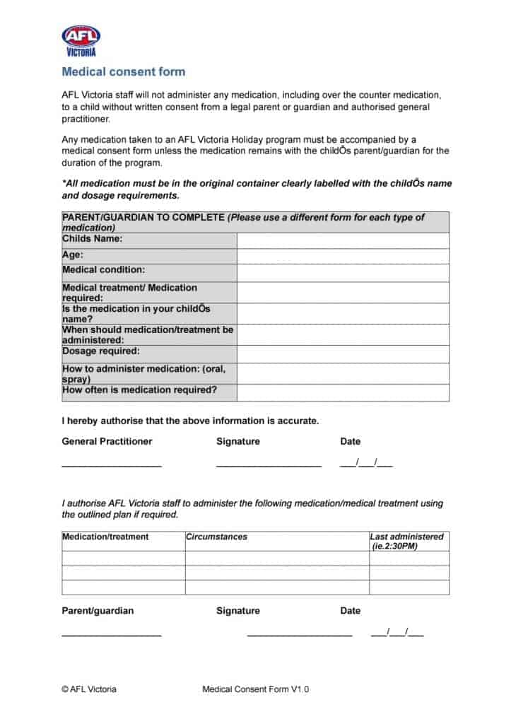 Printable Formatted Consent Forms Templates And Samples