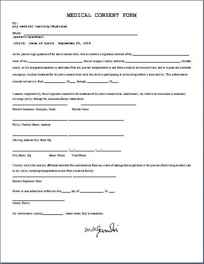 Printable MS Word Parent Consent Forms Consent Forms Travel Consent 